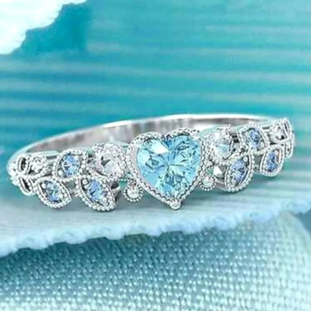 💥NEW 925 STERLING SILVER HEART SHAPE DIAMOND ETERNITY RING, L081